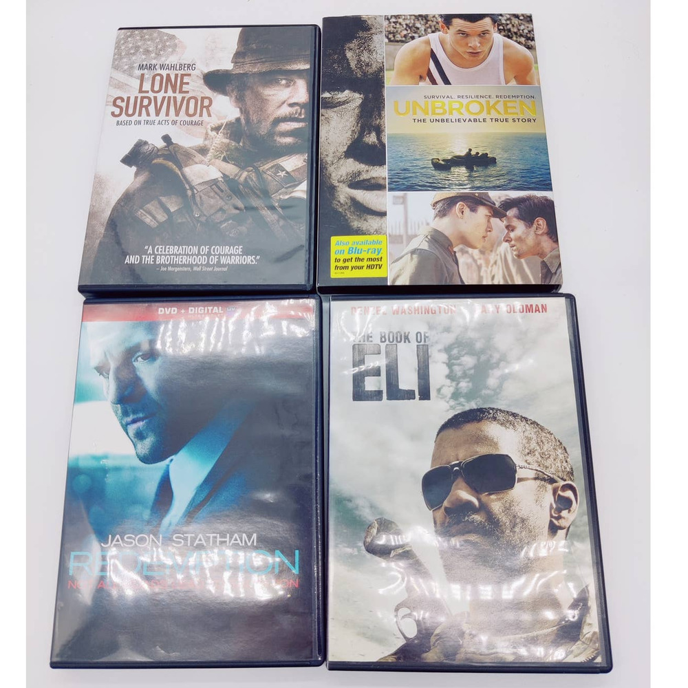War Movie Lot DVDs 4 Movies Lone Survivor Unbroken Redemption The Book Of Eli